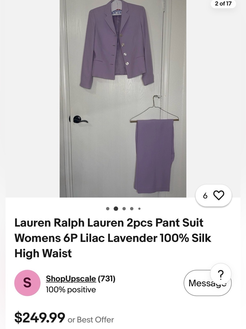 Ralph Lauren 100% Silk Tailored Lavender High Waist Wide Leg Blazer Pant Suit-14 - Picture 4 of 4